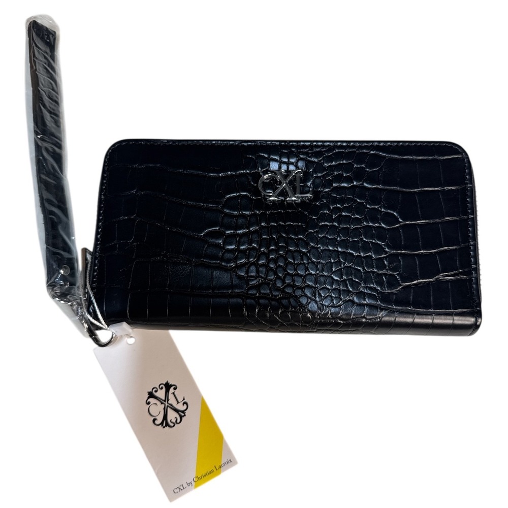 CXL by Christian Lacroix Kara Croco Zip Around Wristlet Wallet Black NWT